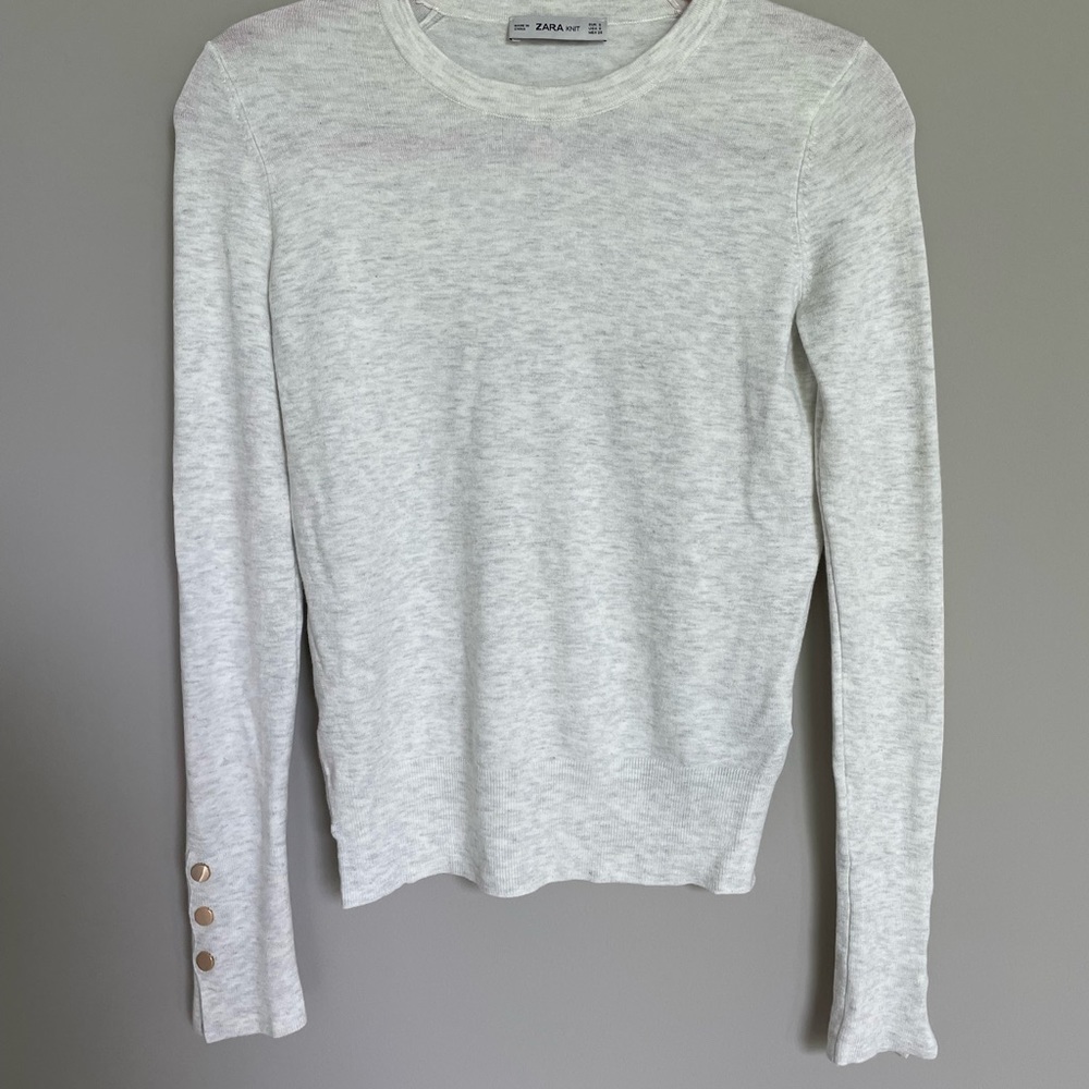 Zara Basic Knit Crewneck Sweater with Gold Buttons